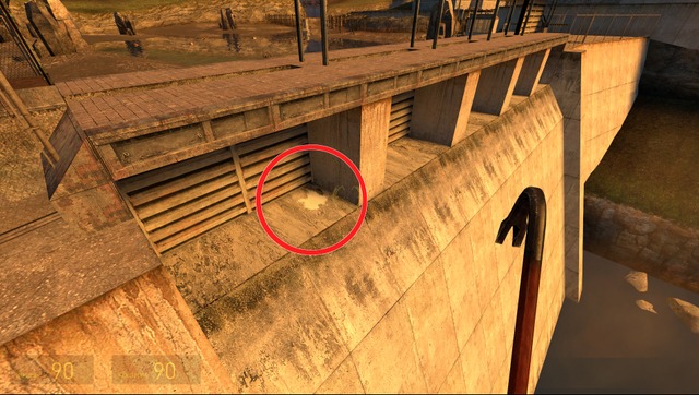 Hello there!

What do you think about white spots of paint located on the dam next to the "Black Mesa East"? Despite the fact that without cheats in the game, this spot is, well, impossible to see. Do you have any idea where it came from?