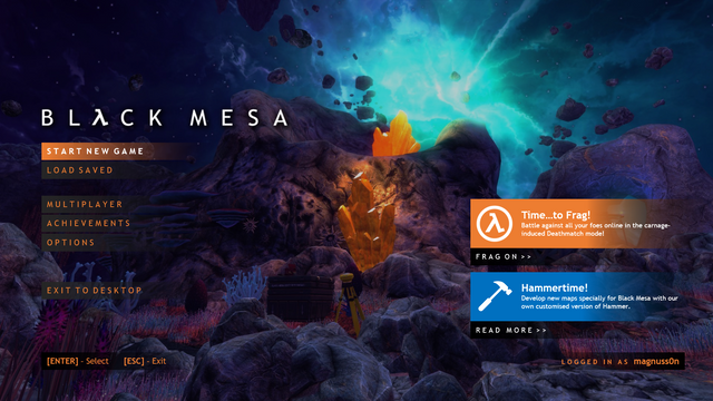 Black Mesa - Game menu re-redesign concept, modernising the old Source-styled design making it both desktop and controller-friendly at the same time. Inspired by Doom Eternal’s menu.