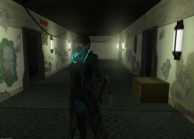 We're working on some prefabricated building interiors for things such as offices and apartments, for rp_shibmelt, our new custom map for "Chromed Out 2: Shibuya Meltdown," a detailed and highly social text CyberpunkRP, located at http://co2sm.community85.com/.

Character pictured is Delilah, an agile assassin locked between serving a gang, sketchy corporate wetwork, and the Yakuza. Custom model production created via Blender, streamed/assembled in-game through PAC3. The arm-blades are animated.