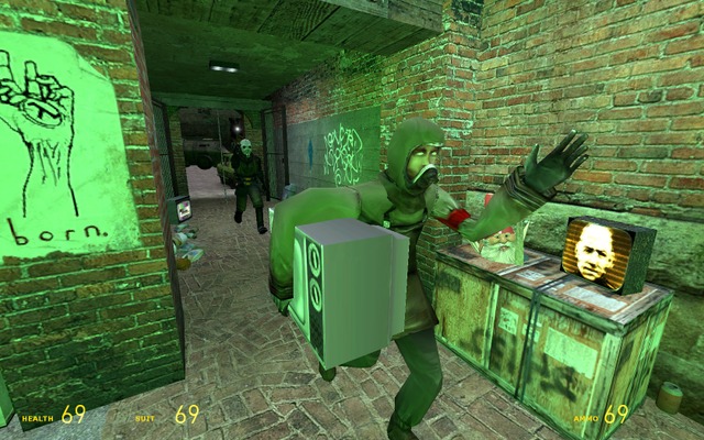 I just recrate the picture of the very first Half-Life 2 test level (Get Your Free TVs!)