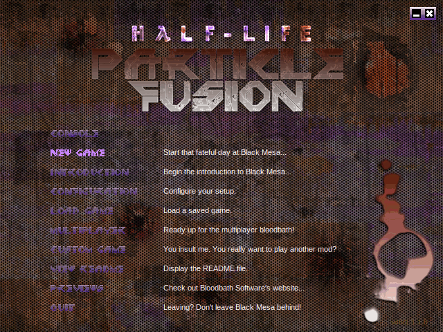 The new retail Half-Life: Particle Fusion theme is finally here! Since I develop primarily still for the retail version of Half-Life rather than the Steam one, I had to make a theme for it. The new one is the animated GIF and the old one is the static image. Fun (or not) fact, this theme was created and finished TO THE DAY on the 10th anniversary of the creation of the original theme. The original theme was a joint effort between me and Xylemon, whereas the new theme is all my own efforts. Hooray!