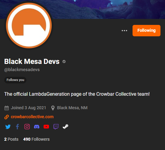 The Black Mesa Devs have followed me