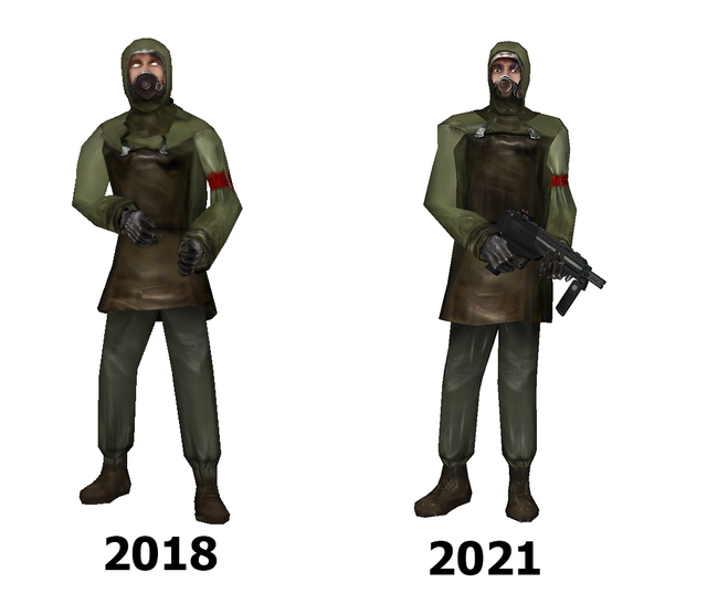 After 3 years, I've created a brand new and improved gasmask citizen model! This swanky fellow comes complete with working eyes, facial flexes, soles, can blink, and even has a female variant with a new facial texture made by yours truly!
My lovely new citizen.mdl can be downloaded from here: https://gamebanana.com/mods/327768