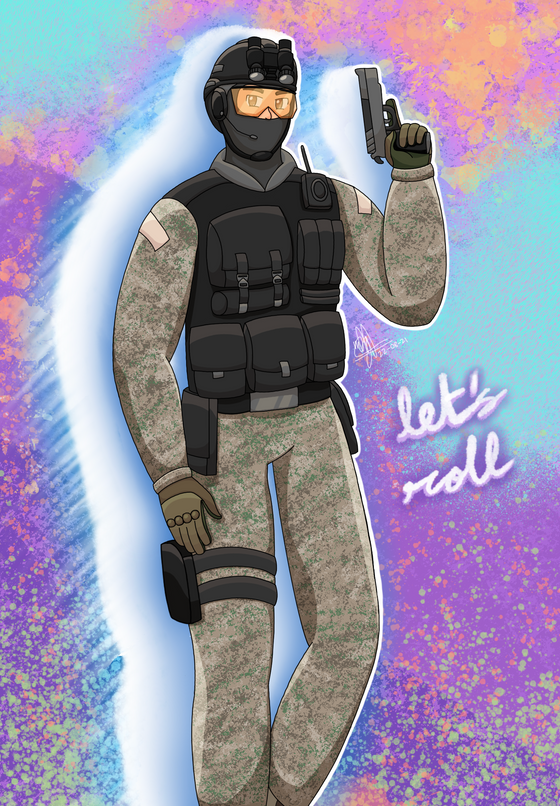 "Let's roll."
Haha again, another old art. This time it's just SEAL Team 6 (CS:GO iteration) and my experiment on vibrant background. Don't be surprised if this looks inaccurate; I used my memory to draw the vest.
