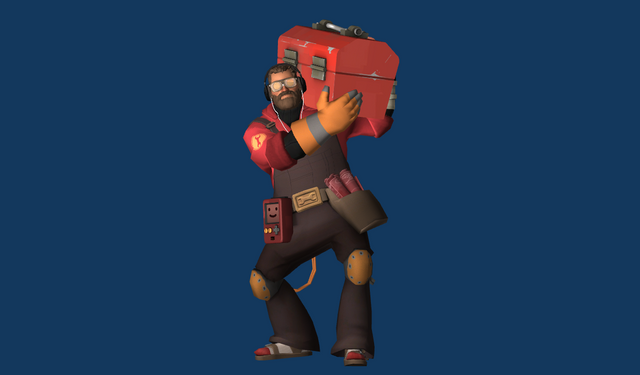 A TF2 loadout I'm particularly proud of making: "The Electrician". Named by u/infested_flores on Reddit. Uses a total of 11 items, not including the toolbox.