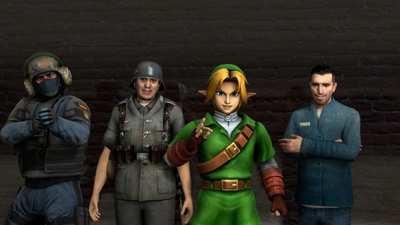Made this after a fun night with my friends on Gmod... left to right: CSGO GSG-9 (yArra3D), DoD:S German Male_08 (savas sucrali - I cant spell the turkish name), custom made OoT Link (myself), and Male_07 (himself).

for those whose name I mentioned, thx so much for the game!
#SourceFilmmaker #SFM #GarrysMod #fanart #Gmod #fun 
