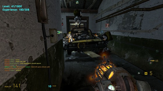 This is an old screenshot in 2020 when Half-Life: Alyx what's going to come out and all the Half-Life was free for a period of days. So i decide to play Synergy for the fun and on this screenshot some players has trying to puss the car in the elevator. 