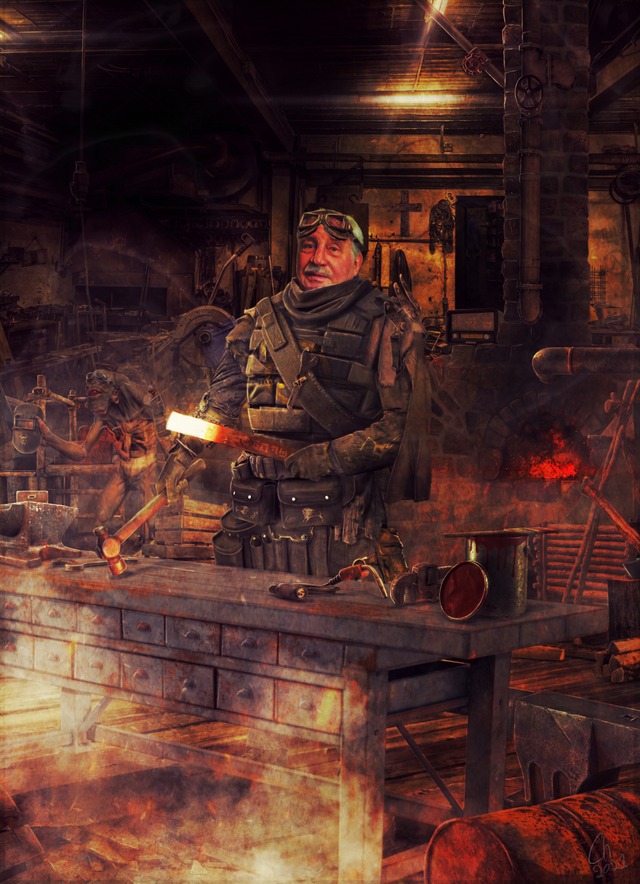 "Andrey the Blacksmith" for my fanstory "Half-Life : Ravenholm". A Rebel old man who repair armor and other stuff inside the Ravenholm Mines. 
Inspired by Stalker games and my wife's grandfather. 
#CommunityCreations




Like always photobashing, matepainting, digitalpainting and of course some assets are from Half-Life games !