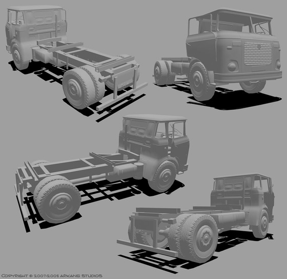 Well, since Episode 4: Return to Ravenholm will most likely never come out, and the developers probably won't be able to release the assets to the community, I was hoping somebody could start up a project to remake this truck seen in pre-release renders. Unfortunately these seem to be the only pictures we have of the model, but fortunately they're very high quality renders.
The truck is modeled after the Skoda-Liaz 706 RT. It makes an appearance in HL2 and HL:Alyx as well.