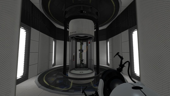 Trying to combine Portal 1 and Portal 2's elevator styles.
