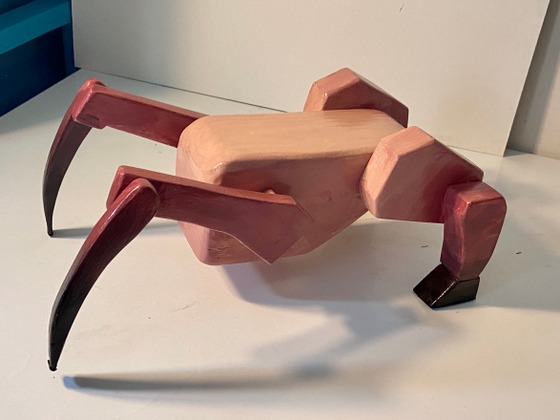 Headcrab from my woodshop class! He’s painted in acrylics and coated in a gloss medium to really sell the wet raw chicken look
