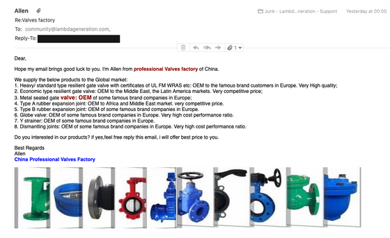 People send us emails trying to sell us actual Valves...