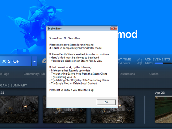 Hey everyone, recently Gmod hasn't been working. It's been showing an Engine Error where it says theres "No steamuser" (Even though im logged in) can someone help?