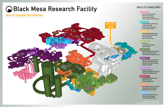 Would love to see the entire *pre-disaster* Black Mesa facility (inc. expansion sectors) in a single mod.

Has anyone attempted this?

Sketchup model by David Dryburgh