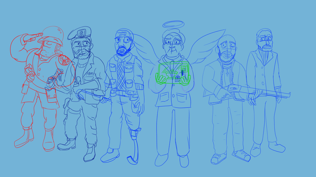 I would like to say thank you Lambda Generation for putting my latest 
"A Fan Art Tribute to the Passing Valve Voice Actors" as Fan Art of the week.

 As a token of my gratitude, I'll show you (yes you, the Ultimate Half-Life community) the sketches and the raw line art I've made. I guess you can say a bit of 'behind the scenes' or 'the making of this'. Exclusive showcase! :D

The last picture I took it myself somewhere in the outskirts of Slovenia (my home country), this photo was taken around mid 2015. When I was a very avid photographer. 

For the floor cloud, I used a cloud brush preset I've found on the internet, since I'm not very good at drawing realistic clouds. I usually take some of my pictures, make some of them transparent and stitch them together in a way that looks seamless. :)

And again, god speed these amazing voice actors.