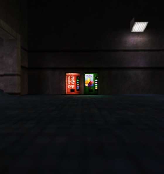 For some reason I really adore the vending machines in the facility. They seemlesly emit that light hue illuminating the area around it. Heck, one of these are asking us to "enjoy" as well. 

(The screenshot above was taken from one of the first maps of the original game)