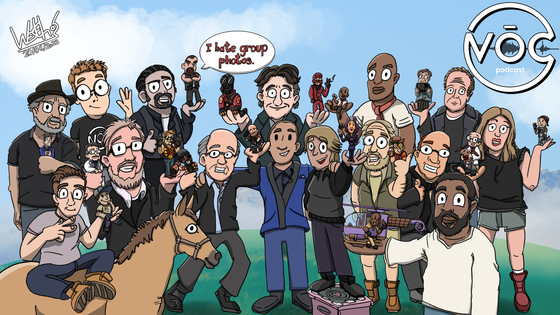 Hello LambdaGeneration Community!

The official host of the VOC Podcast @ronaldhamrak wanted me to make a very cool looking YouTube banner made with my art style. 

In the drawing, it includes mostly all the official voice actors he interviewed/podcast of your favourite Valve video game characters. 

Featured actors/people (from left to right):

• the one with the fancy fedora: Frank Sheldon (face of Gman), 
• the one on the horse: Eric Ladin (Ellis),
• the one with the VOC t-shirt: Sam AKA Entity (Ronald's co-host),
• the one with the 2 figurines: Jon St. John (Dr. Rosenberg, Duke Nukem)
• the one with a figurine hating group photos: Vince Valenzuela (Francis)
• the one posing with the 2 figurines: Gary Schwartz (Heavy, Demoman),
• the one with the blue suit: Is the host Ronald Hamrak himself!
• the one behind Ronald: Dennis Bateman (Spy, Pyro),
• the one on the companion cube: Ellen McLain (Administrator),
• the one behind the choco-heli: John Patrick Lowrie (Sniper),
• the one cosplaying as Louis: Earl Alexander (Louis),
• the one on the right of John Patrick: Harry S. Robins (Dr. Kleiner),
• the one with the figure that has a microwave casserole: John Aylward (Dr. Magnusson), 
• the one holding the choco-heli: Chad L. Coleman (Coach), 
• and the last one, of course: Jamil Higley (@thefaceofalyx).


This took around almost a week to complete. Enjoy!