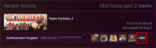 Here's a trick to help easily tell if a user that sent you a friend request is a bot on Steam:
Click on the far right button of their tf2 achievements to check their actual in-game time. SAM can be used to easily fake achievements, but faking game stats is more difficult and most bot accounts will not have data like this.