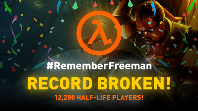 WE DID IT!🏆🎉🥳 #RememberFreeman

12,280 Half-Life players!

New all-time peak player record for Half-Life on Steam 

Edit: Steam itself is showing a 12,310 peak!