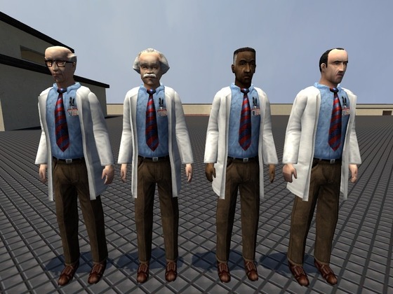 I figured this out a few weeks ago but I haven't thought to post it until now.
The Black Mesa group photo in Kleiner's lab suggests that the HD models from Half-Life: Blue Shift are Canon, notice the different coloured trousers and the id card.
The expansion packs may not be canon, 
but Blue Shift's HD designs might be.