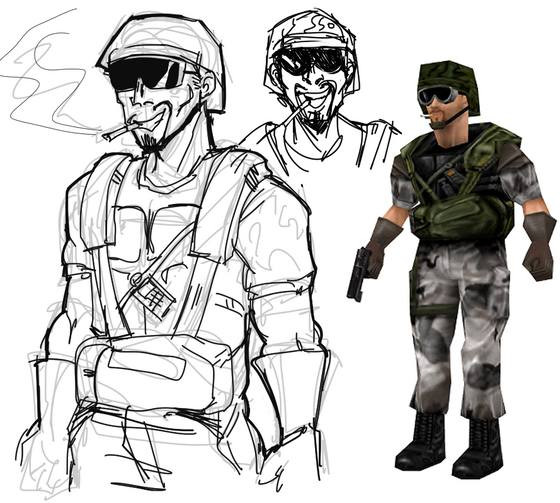 first is pre-game Adrian...'s body.
and some hecu guy sketches, not very proud of second one tbh...