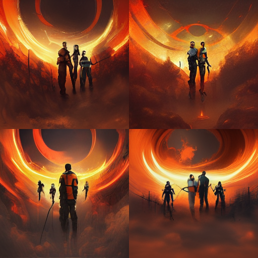 so the a.i.  midjourney Bot created these images for me by adding the folowing text : Gordon Freeman , Alyx Vance , Xen, Portal

