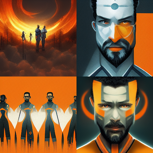 so the a.i.  midjourney Bot created these images for me by adding the folowing text : Gordon Freeman , Alyx Vance , Xen, Portal
