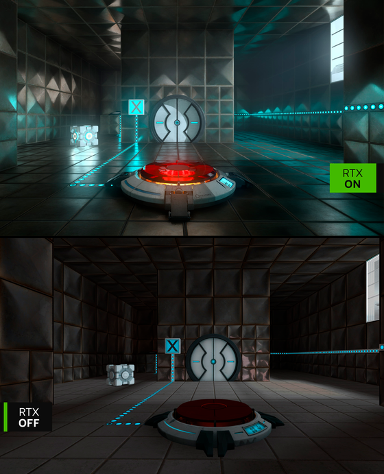 Visual comparison of the original Portal and Portal RTX