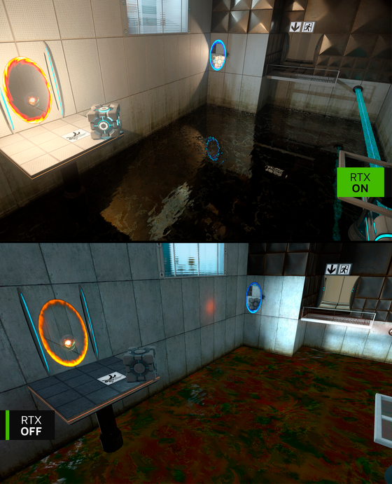 Visual comparison of the original Portal and Portal RTX