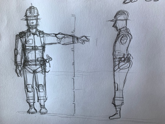 Been playing a Black Mesa character expansion mod and reading on cut content so thought I’d doodle my hypothetical “extra NPCs.” First up: construction dude.

I didn’t want to 1:1 just redraw the model found in the game, but took some inspiration. I emphasized his safety harness, with various carabiners and a tool belt attached. Of course he still has a helmet (safety first!) I kept the high-vis jumpsuit but tried to spice it up with some elbow/knee fabric pads.

For head variations, I doodled some people I know IRL. Yes that one guy looks like he swallowed a brick. For the IDs the faces would match.

For variations, I’d have some variation in jumpsuit being zipped up and wear/dirt. Heads can have helmets, warm hats, no hats, “dorky glasses,” and welding glasses. They can also have different tool belts or no tool belts.

I know it looks like crap, I was gonna ink, scan, and color. But I’m hung over from Acetaminophen and no sleep. I plan to doodle more characters later. What do you think?
