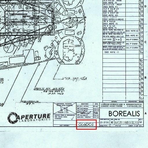 Wait a minute...

Why is GLaDOS's name on one of the schematics for the Borealis?