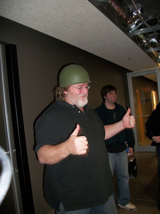 The 50th birtday of Gaben. Team gifted him liner of M1 Helmet. 

Video: https://www.youtube.com/watch?v=EiZyed21uGg