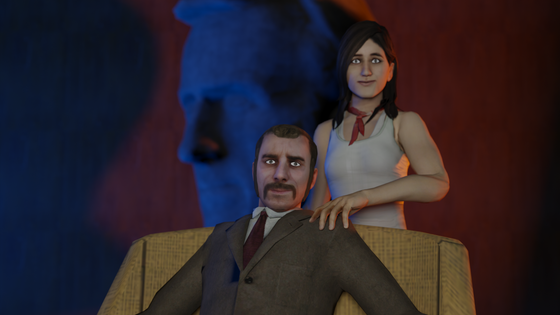 A portrait of Cave Johnson and Caroline made in Blender Cycles.

I am so so so so so so so so so so so so so so so so so so so so sorry that Cave and Caroline's faces look so lifeless, when I imported the models into blender they didn't have a face rig. So to pose their faces I used the Blender grab tool. Again, I am so incredibly sorry their faces look so lifeless.

Cave and Caroline models
https://steamcommunity.com/sharedfiles/filedetails/?id=663242318&searchtext=cave+johnson

Stone Cave Head model
https://steamcommunity.com/sharedfiles/filedetails/?id=2813536078&searchtext=cave+johnson

Couch model came from the HL2 sfm files