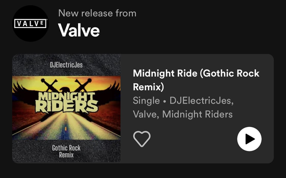 Valve has released a song on Spotify.
https://www.youtube.com/watch?v=mUUMNMIwywo
https://open.spotify.com/album/1VIpPt2Dwp5lYf2Vi64qsi?si=PCArr3RfQuGNm2E1P1BEtA

