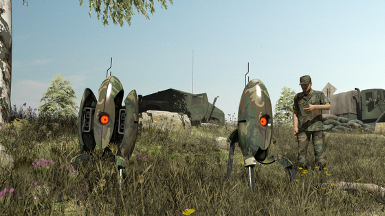 Michigan National Guard testing new Aperture Laboratories AWS models at Camp Grayling, Summer 1998. Featuring a period-accurate US Woodland turret by yours truly. | Rendered in GMod, edited with PaintDotNet