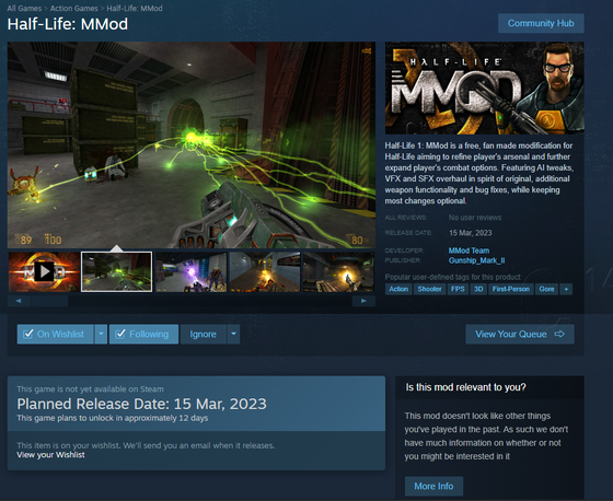 Half-Life: MMod on Steam is coming out on the 15th of March 2023!