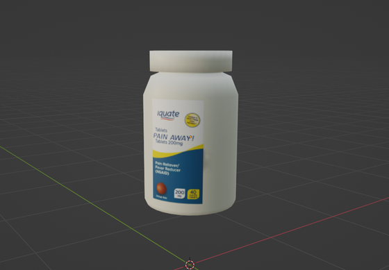 Need a pick me up? Down an entire bottle of pills (satire)

First good attempt at making a model from scratch, also first time designing a normal map from scratch which I think came out pretty well 