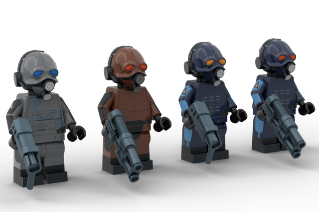 Working on a lego Half-Life 2 stud.io project! Here are the custom minifigures I've managed to make so far. (Custom helmets modelled in blender, then ported to stud.io)