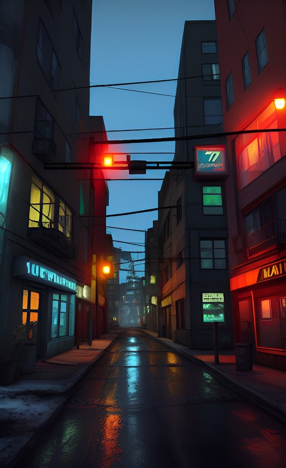 Here's another two AI things, from the same app.
Decided to post because they either have an atmosphere that is close to Half-Life 2 (maybe even beta, idk), or something similar can actually be made in Source.

Oh, and the prompt was simply "night streets of City 17 from Half-Life 2"