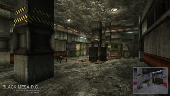 So apparently there is a mod (Sadly dead) for Fallout 3 that is essentially a Half-Life remake in the Gamebryo engine (The one used by FO3), and it looks very similar to Source.
Link: https://www.moddb.com/mods/black-mesa-dc/