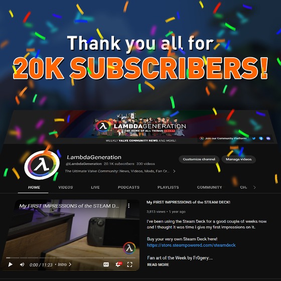 Our YouTube channel has officially reached 20K subscribes! 🎉

Massive thanks to everyone who has subscribed over the years and who continuously watch and support our videos. You guys rock!

Check out the channel if you haven't yet!
https://www.youtube.com/@lambdageneration
