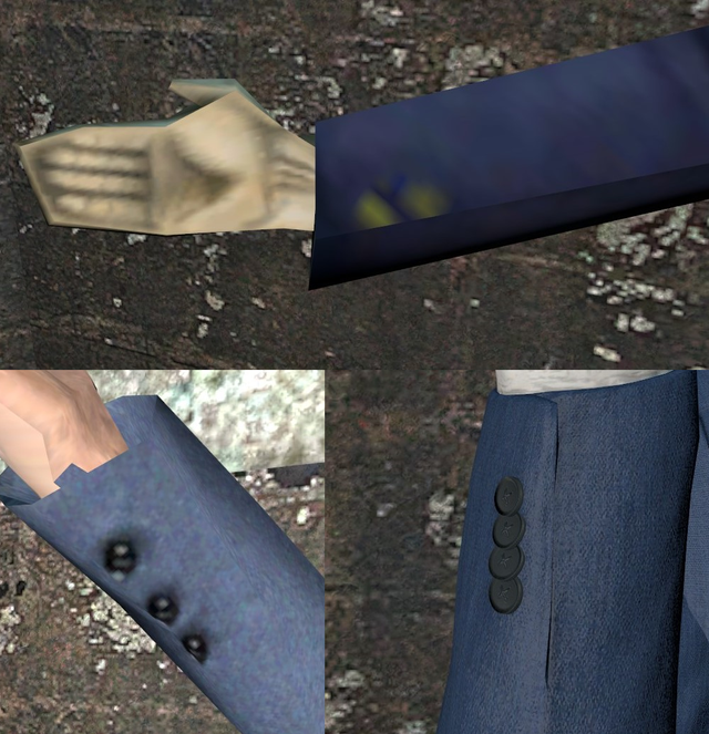 Random Trivia: The number of buttons on G-Man's cuffs increases with every game.

In the original Half-Life he had two; this is usually for a more casual suit. In contrast in HLA he has four, which is a more formal style.

They also change from gold to black between HL1 and HL2.