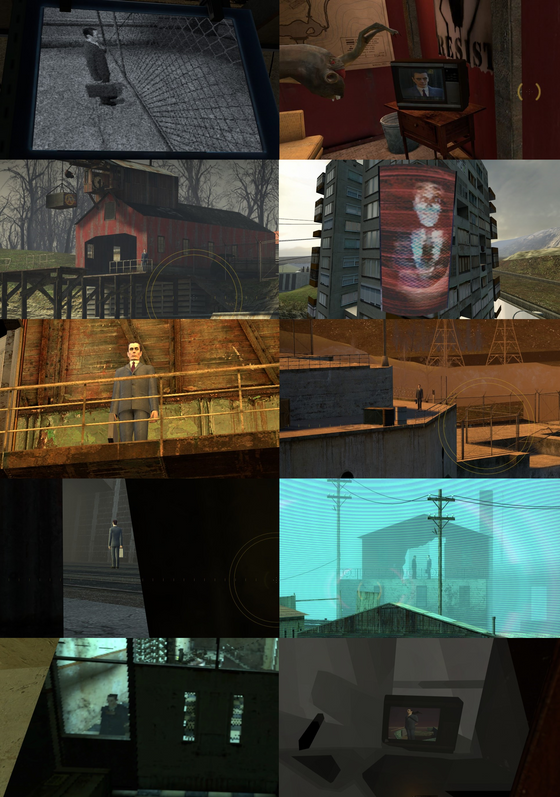 What's your favourite G-Man sighting from HL2?

I know there's another one on a Breencast but I can never get a image of that, haha. Honestly I'm not sure which is my favourite here.