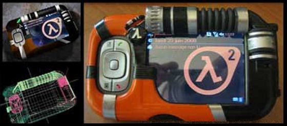 QTEK custom Half-Life phone case. No 3D Printing here, cutting the case with a soldering iron :), aero paint, clamp, flexible conduit, tinplate & plastic transformed, operating sytem images modified,  old-fashioned what!