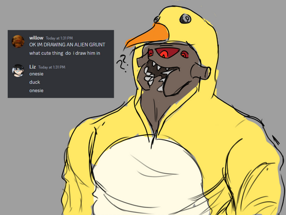 I may be the only person in the world to draw an alien grunt in a duck onesie 

What other silly things do I draw?