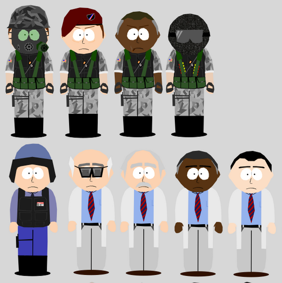 The entire Science Team + Human Enemies from Half life 1 in a... "unique" art style.