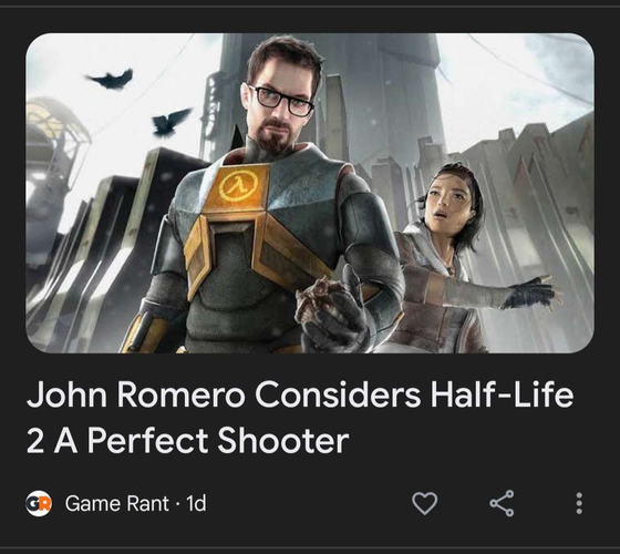the father of FPS games considered half life 2 a perfect shooter
link to article:https://gamerant.com/john-romero-interview-half-life-2-perfect-shooter-game-design/