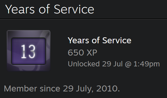 I got to the purple, thirteen years baby!

(my previous lost account is probably 18 years old by now)