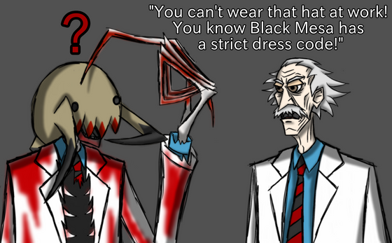 Didn't know what to draw, so asked on the discord. First time I've ever drawn the Einstein scientist or a Headcrab Zombie, haha! I guess he didn't notice the Resonance Cascade happened. XD

Einstein suggested by @nihilanth
Headcrab Zombie suggested by @coralilac