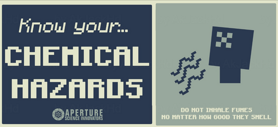 Made a minecraft version of the chemical hazards poster from portal 2, let me all know your thoughts on it please :>